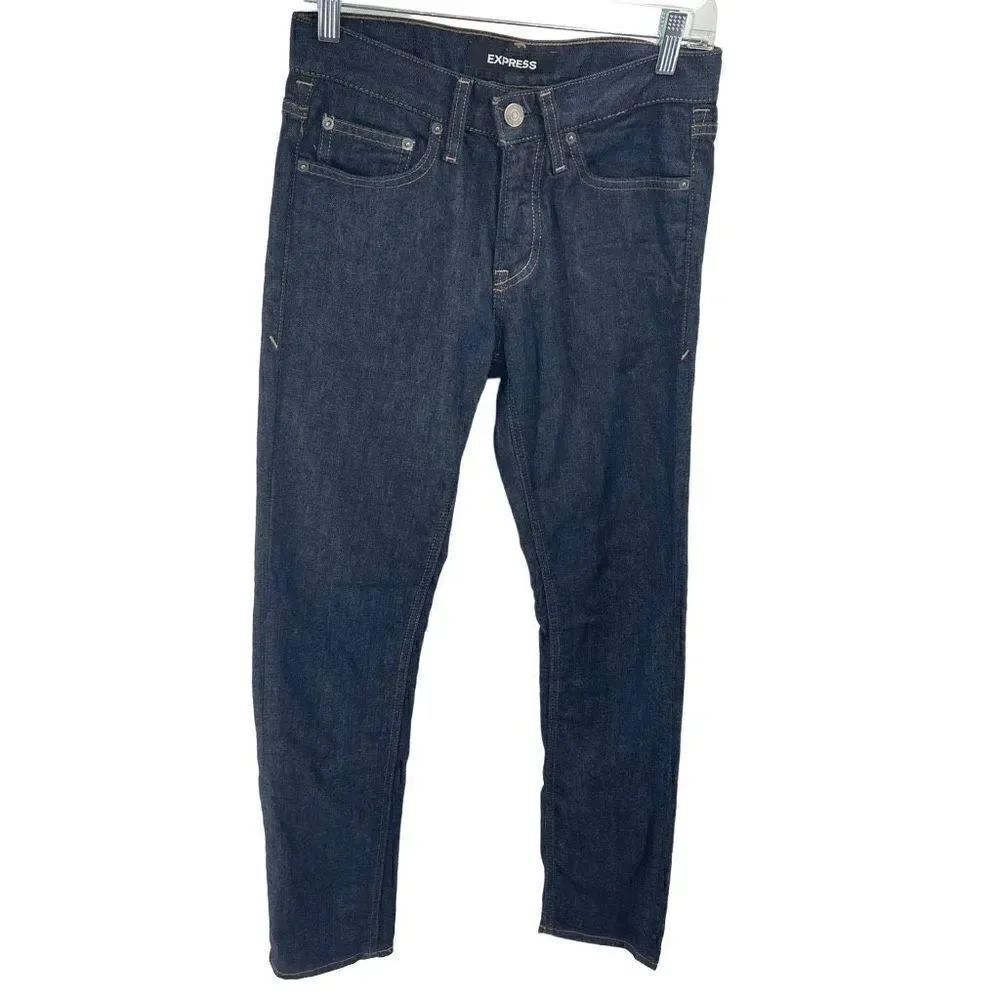 Express Slim Stretch Jeans Skinny Mid Rise Denim Dark Wash Size 28x32